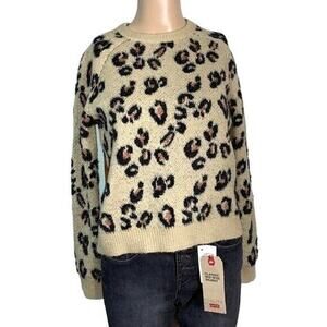 Planet Gold Womens Pullover Sweater Safari Animal Print Cropped Knit XS